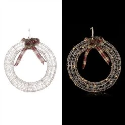 Alpine Hanging Christmas Wreath Decoration With Warm White LED Lights, Gold