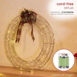 Alpine Hanging Christmas Wreath Decoration With Warm White LED Lights, Gold -Northlight Shop alpine christmas novelty lights cim227hh l 66 1000