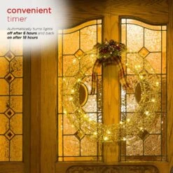 Alpine Hanging Christmas Wreath Decoration With Warm White LED Lights, Gold -Northlight Shop alpine christmas novelty lights cim227hh l 77 1000