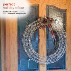 Alpine Hanging Christmas Wreath Decoration With Warm White LED Lights, Gold -Northlight Shop alpine christmas novelty lights cim227hh l a0 1000