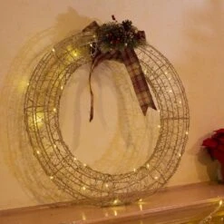 Alpine Hanging Christmas Wreath Decoration With Warm White LED Lights, Gold -Northlight Shop alpine christmas novelty lights cim227hh l fa 1000