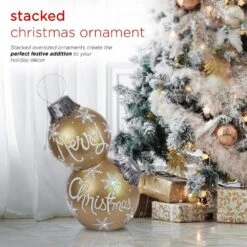 Alpine Holiday "Merry Christmas" Stacked Ornaments Statue With Color Changing LED Lights, Gold -Northlight Shop alpine christmas novelty lights zty139m 44 1000