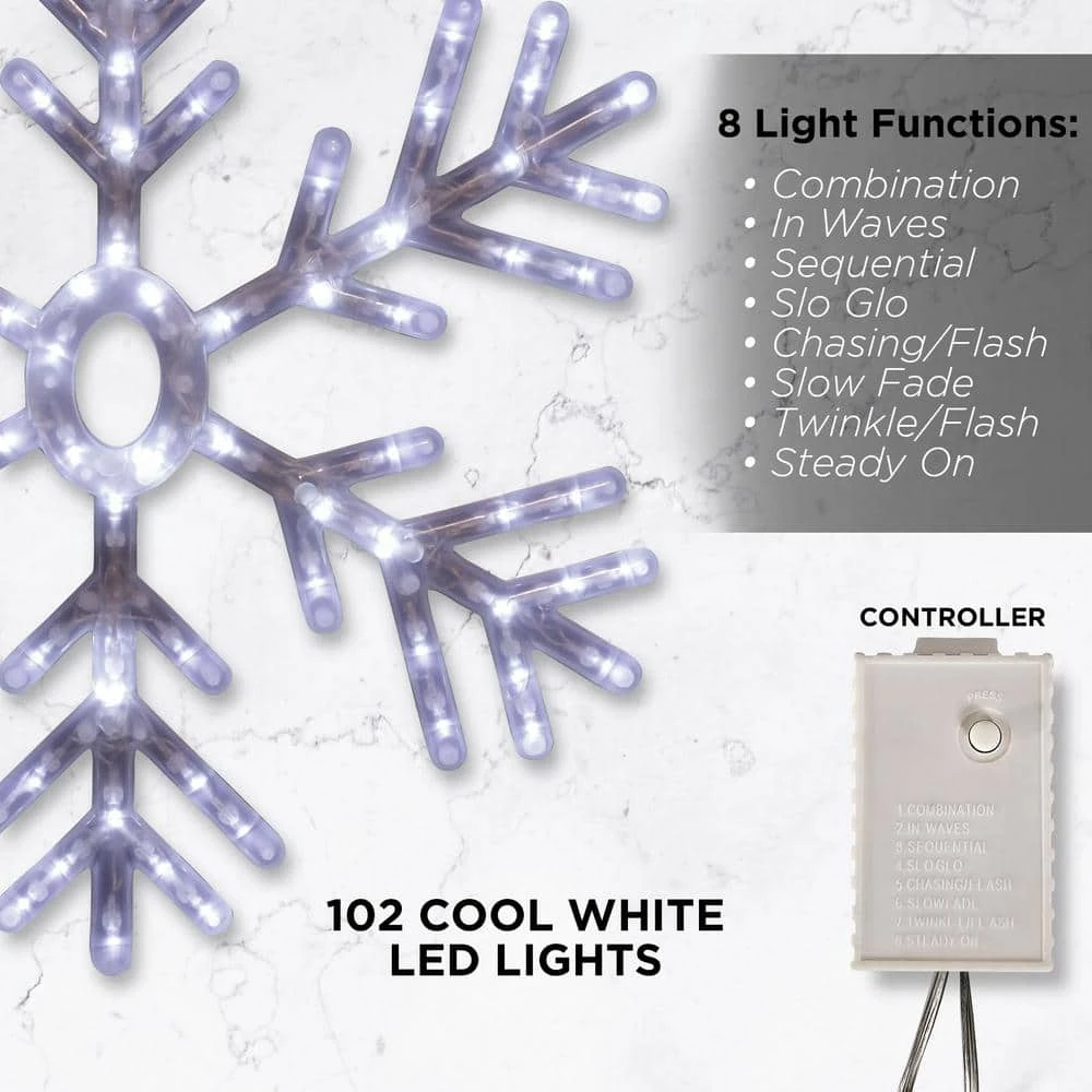 24 In. Tall Hanging Snowflake With LED Lights 5 24 In. Tall Hanging Snowflake With LED Lights - Image 5