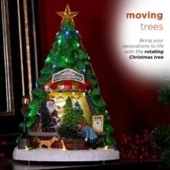 Christmas Tree Shop With LED Lights And Rotating Scene -Northlight Shop alpine corporation christmas novelty lights whs114mc 1d 1000