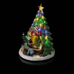 Christmas Tree Shop With LED Lights And Rotating Scene -Northlight Shop alpine corporation christmas novelty lights whs114mc 1f 1000