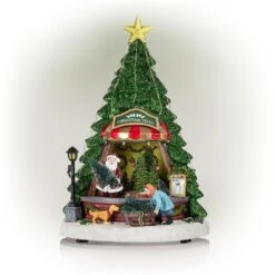 Christmas Tree Shop With LED Lights And Rotating Scene -Northlight Shop alpine corporation christmas novelty lights whs114mc 4f 1000