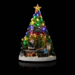 Christmas Tree Shop With LED Lights And Rotating Scene -Northlight Shop alpine corporation christmas novelty lights whs114mc c3 1000