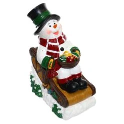 24 In. Tall Solar Snowman In Sleigh With LED Lights, Outdoor Festive Holiday Decor For Garden, Porch, Lawn