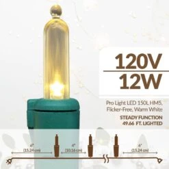 49.66 Ft. 150-Light LED Warm White Christmas String Light, Indoor/Outdoor Mini Lights With Continuous-On Technology -Northlight Shop aurio lighting christmas novelty lights plcl150 hm5 ww 4f 1000