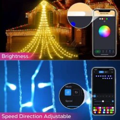 12 Ft. 236 LED Outdoor Smart Star Waterfall Lights 74 Modes Color Changing DIY Tree String Light App Control Music Timer -Northlight Shop avatar controls christmas string lights absl12 n 1f 1000