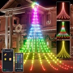 12 Ft. 236 LED Outdoor Smart Star Waterfall Lights 74 Modes Color Changing DIY Tree String Light App Control Music Timer