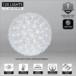 7.5 In. 120-Light LED Cool White Decorative Starlight Sphere -Northlight Shop christmas novelty lights 76476 4f 1000