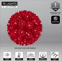 6 In. 70-Light LED Red Decorative Starlight Sphere -Northlight Shop christmas novelty lights 76480 4f 1000
