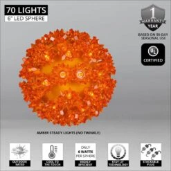 6 In. 70-Light LED Orange Decorative Starlight Sphere -Northlight Shop christmas novelty lights 76504 4f 1000