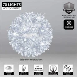 6 In. 70-Light LED Cool White Twinkle Starlight Sphere -Northlight Shop christmas novelty lights 76548 4f 1000