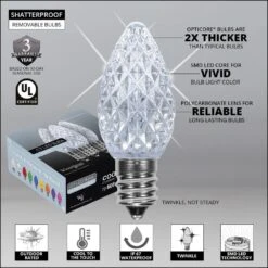 OptiCore 24 Ft. 25-Light LED Cool White Faceted C7 Twinkle String Light Set -Northlight Shop christmas string lights 79730 4f 1000