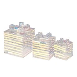 3-Pieces 90-Count LED Lighted White Christmas Gift Boxes Decorations