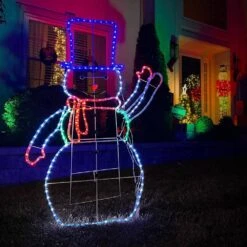 5-Ft. Prelit LED Christmas Snowman With Waving Arm Movement, Colorful Light Up Decoration -Northlight Shop fraser hill farm christmas novelty lights ffchled060 sn2 mlt c3 1000