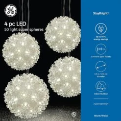 Stay Bright LED 5.5 In. 50-Light Warm White Decorative Super Sphere (4-Piece) -Northlight Shop ge christmas novelty lights 99310hd 1d 1000