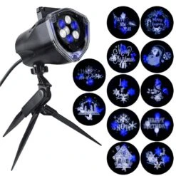 Blue White LED Whirl-A-Motion And Static Projection Light With 12-Changeble Slides Stake Halloween Light Projector