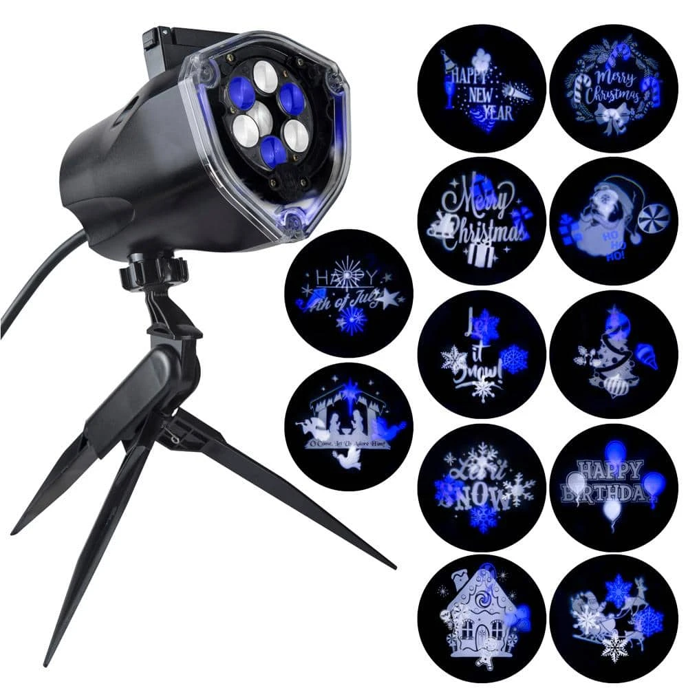 Blue White LED Whirl-A-Motion And Static Projection Light With 12-Changeble Slides Stake Halloween Light Projector 1 Blue White LED Whirl-A-Motion And Static Projection Light With 12-Changeble Slides Stake Halloween Light Projector