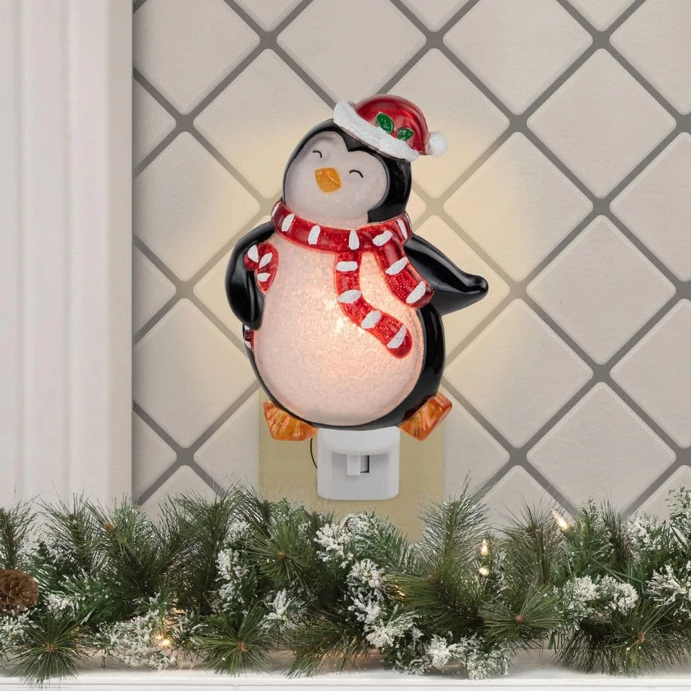 Northlight 6" Black And Red Happy Penguin In Santa Hat Christmas Night Light 2 Northlight 6" Black And Red Happy Penguin In Santa Hat Christmas Night Light - Image 2