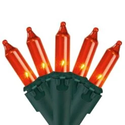 Northlight Set Of 100 Orange Mini Christmas Lights 2.5 In. Spacing With Green Wire