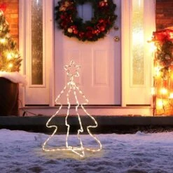 OUTSUNNY Christmas LED Motif Light Christmas Tree, Warm White Rope Lighting With Steel Frame Stake, Outdoor Ornament Decoration -Northlight Shop outsunny christmas rope lights 830 422 c3 1000