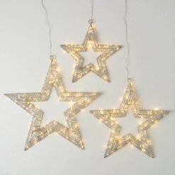 13.75", 17.75" & 21.5" Christmas Silver Lighted Star Set Of 3