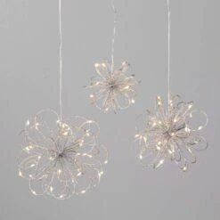 6.5", 5.5" & 4" Christmas Lighted Silver Swirl Balls Set Of 3