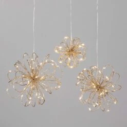 6.5", 5.5" & 4" Christmas Lighted Gold Swirl Balls Set Of 3