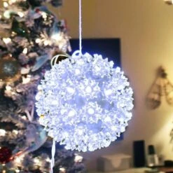 5 In. Indoor/Outdoor Lighted Ball Hanging Decor - White -Northlight Shop sunnydaze christmas novelty lights kwr 831 66 1000