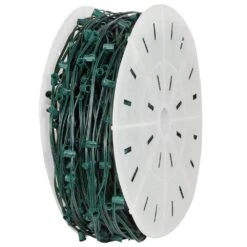500 Ft. C9/E17 Christmas Light Socket Stringer Spool With 12 In. Spacing, Green Wire