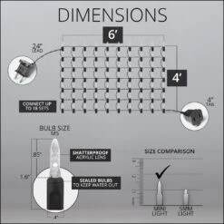 48 In. X 72 In. 100-Light M5 LED Cool White Net Light Set -Northlight Shop wintergreen lighting christmas net lights 72492 1f 1000