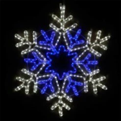 28 In. 407-Light LED Blue And Cool White Hanging Snowflake With Star Center