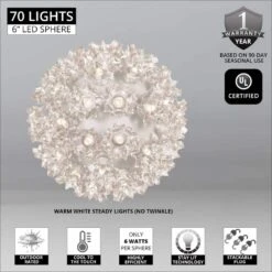 6 In. 70-Light LED Warm White Decorative Starlight Sphere -Northlight Shop wintergreen lighting christmas novelty lights 76468 4f 1000